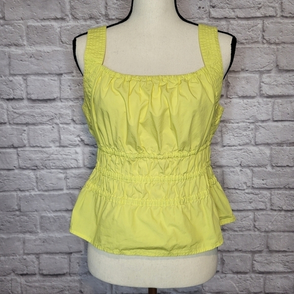 Anthropologie Maeve Liora blouse yellow thick straps ruched square neck sz Small - Picture 3 of 9